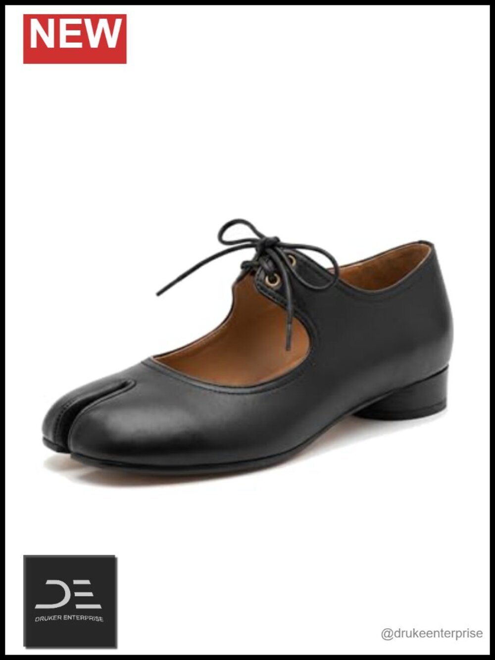 Women's Faux Leather Split Toe Lace Up Flats Low Heel Ballet Mary Jane Office